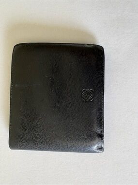 Loewe Vintage Black Leather Bifold Wallet Anagram Logo Made in Madrid Spain